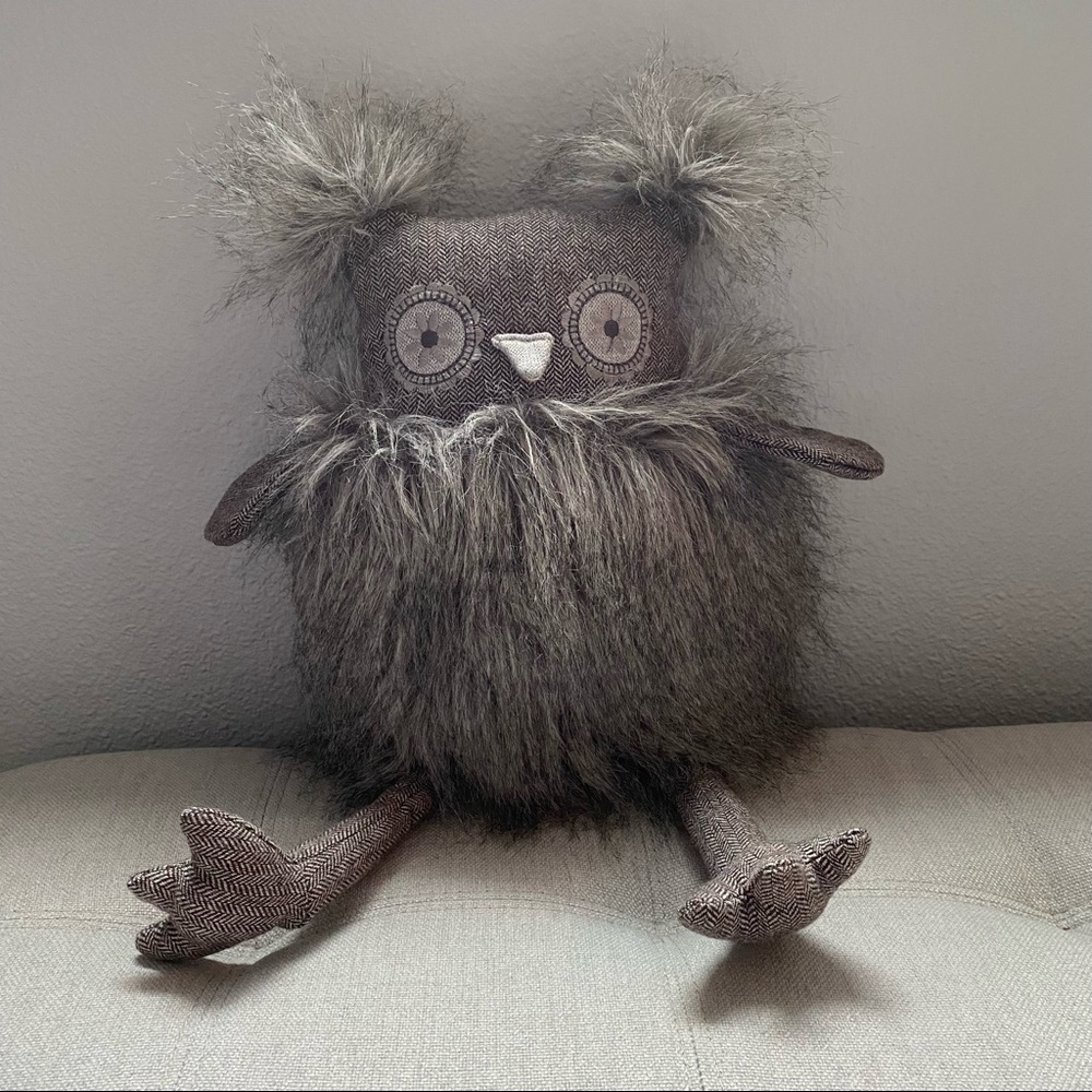 Baby & Child Restoration Hardware Plush Wooly Fuzzy Fluffy Gray Owl Stuffed Toy